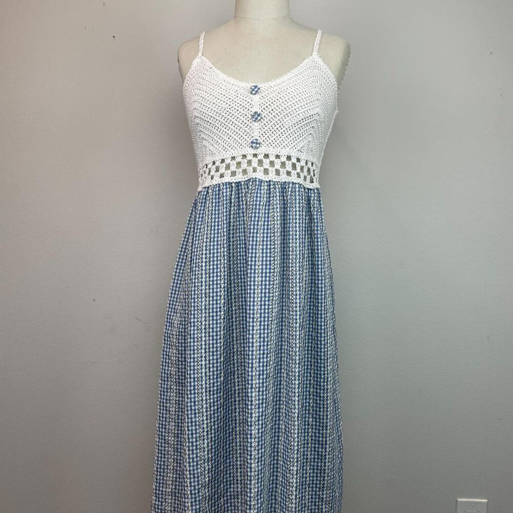 Mirrou Crochet Gingham Print Sundress